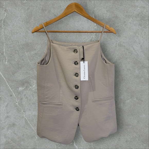 Christian Lacroix Beige Button Front Vest Top Womens Size 6 US NWT Linen Blend - Picture 1 of 9